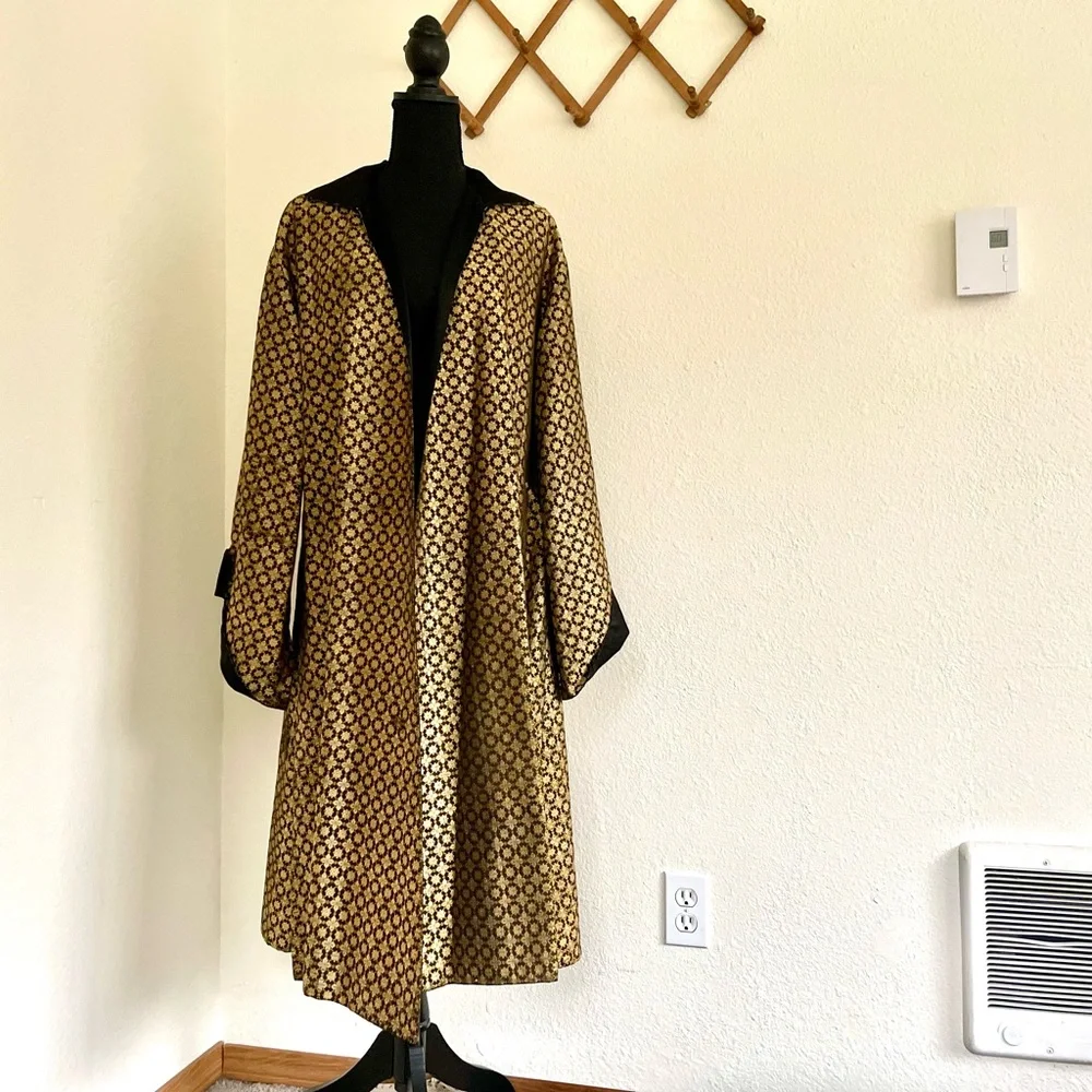 Early 1900s Black and Gold Silk Brocade Coat Designer Helene Pons Studio - Picture 7 of 16